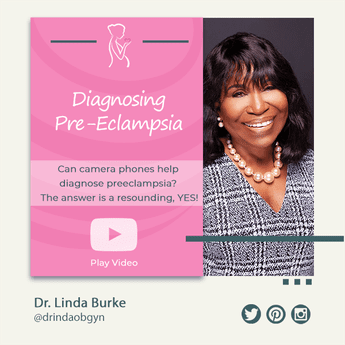 A pink and white graphic with an image of dr. Linda burke