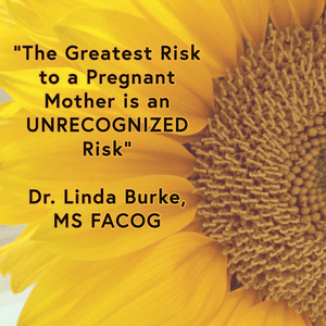 A sunflower with the quote " the greatest risk to a pregnant mother is an unrecognized risk ".